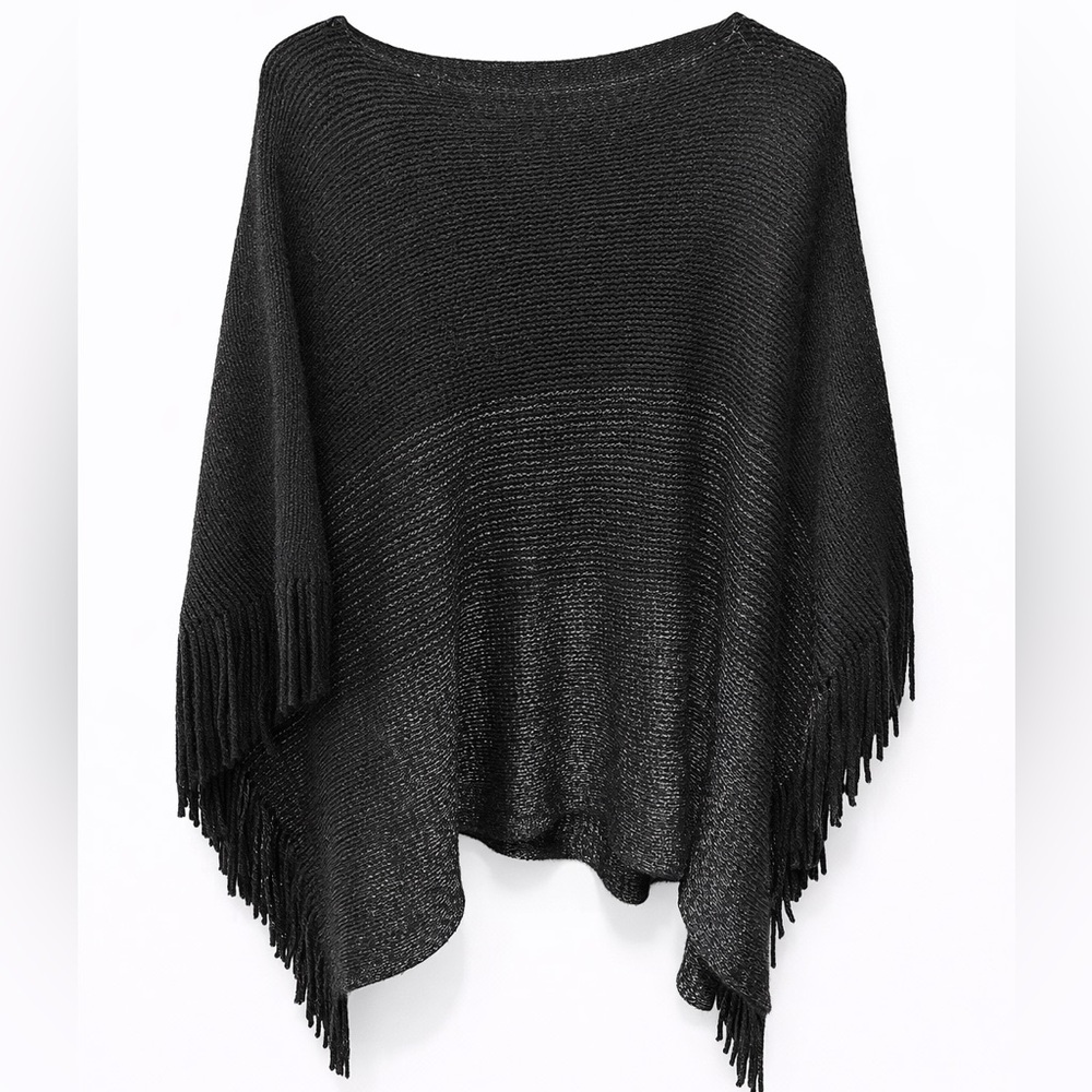 Mud Pie Black ombré boho Fringe Poncho